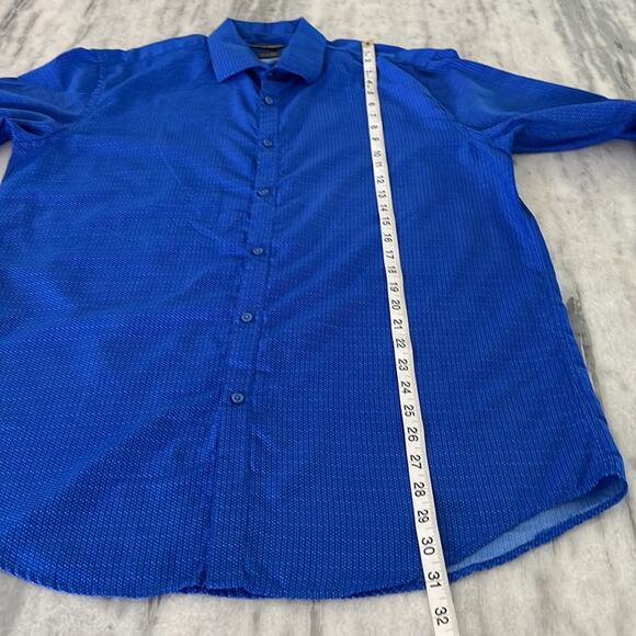 Ruffini Black Label L 16/16.5 Slim Fit Blue Tiny Print Button Down Shirt Italy - Picture 7 of 7